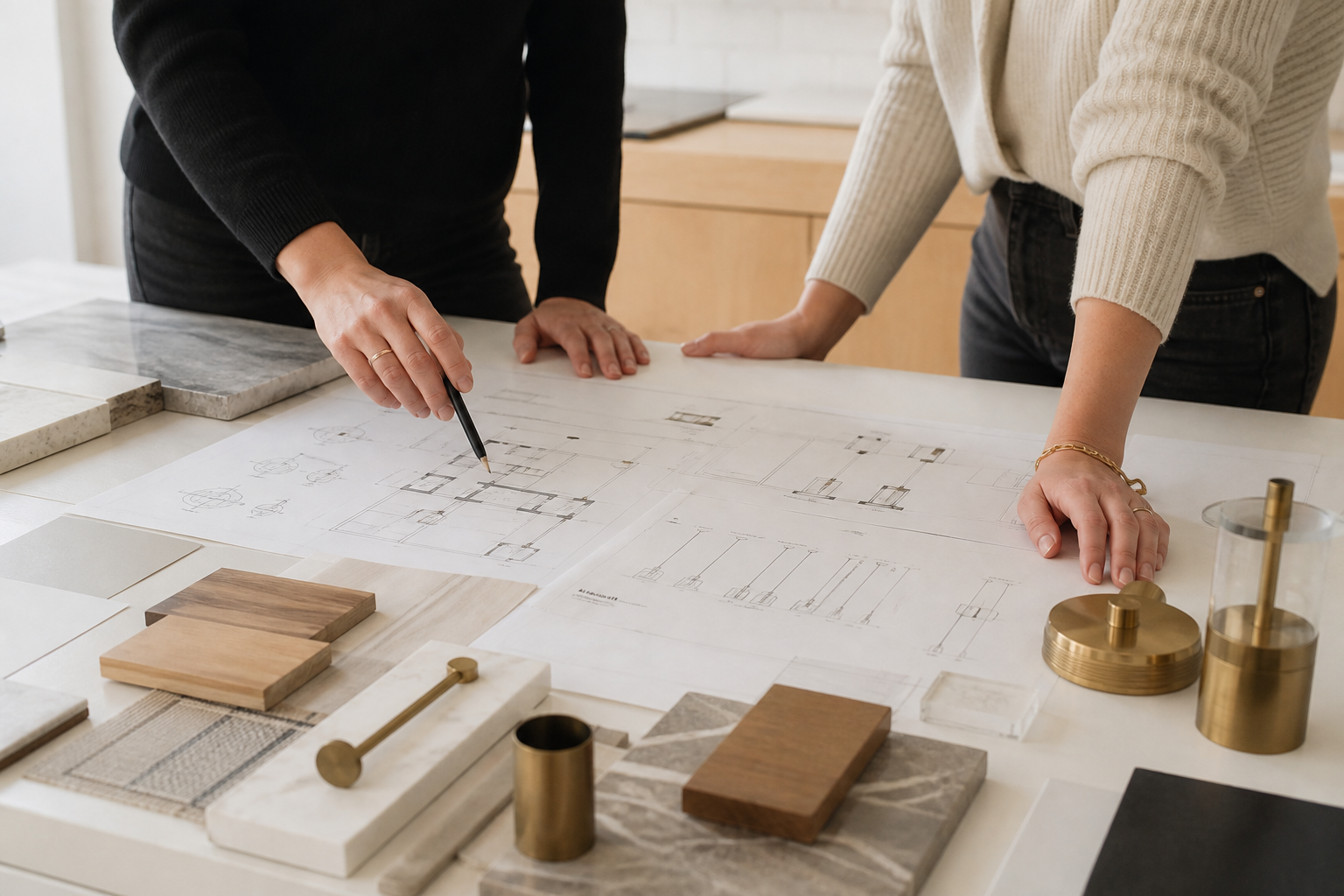 Lighting designers reviewing plans for a project
