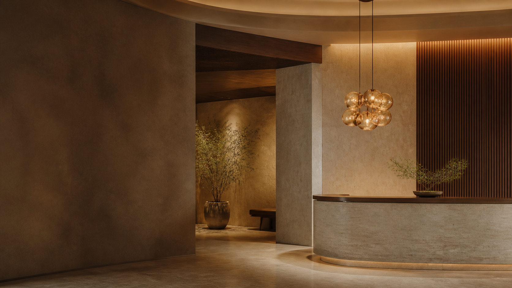 Warm contemporary interior illuminated by Vizon pendant lighting